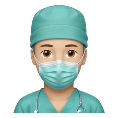 A light-skinned man with brown eyes, wearing a teal surgical cap and face mask. sticker