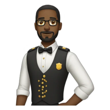 black soldier with beard, part in hair, white collared shirt, bow tie, gold glasses, bulletproof vest  sticker