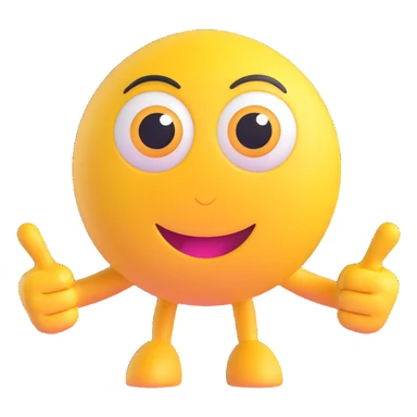 A yellow round emoji character with big eyes and a confident smile, clearly pointing both index fingers at itself. Strong “ME!” expression. Bold cartoon style, isolated on white sticker