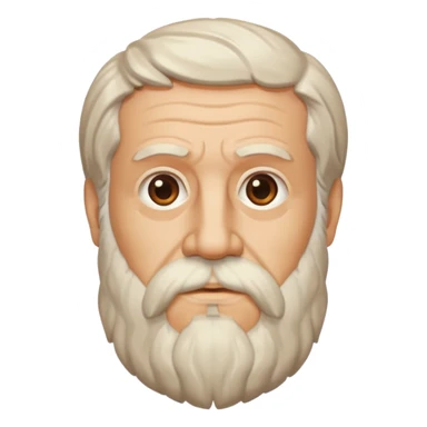 Plato with a flowing beard, wise and calm look, ancient Greek philosopher, iOS emoji style, clean and modern flat design sticker