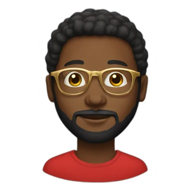 black man with beard, red hoodie on head, and gold framed glasses sticker