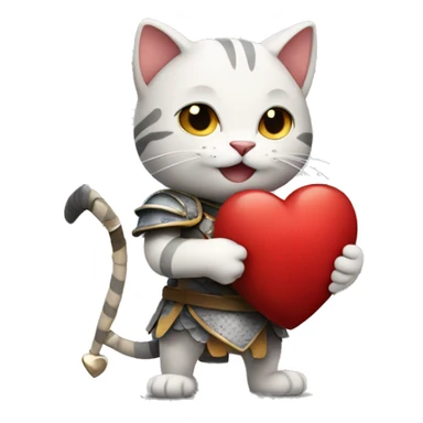 Cat gladiator holding a heart happy sticker