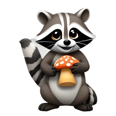 A Raccoon holding a mushroom ￼ sticker