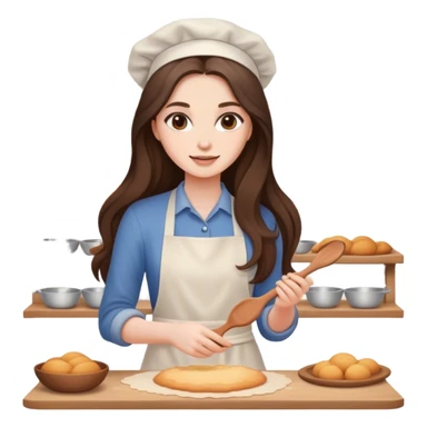 beautiful pale brunette girl with long hair baking sticker
