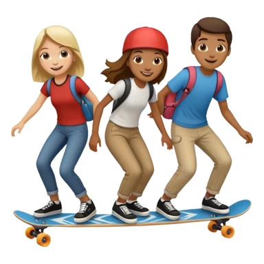 Four people no skin color on one long skateboard sticker