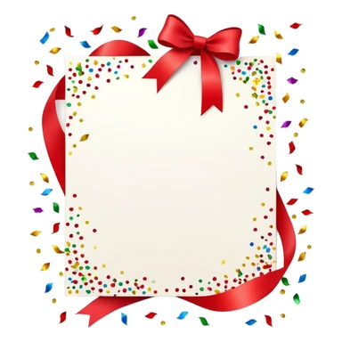 festive invitation card with a ribbon and colorful confetti around it sticker