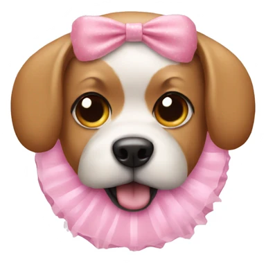 Dog in a pink tutu with a donut sticker