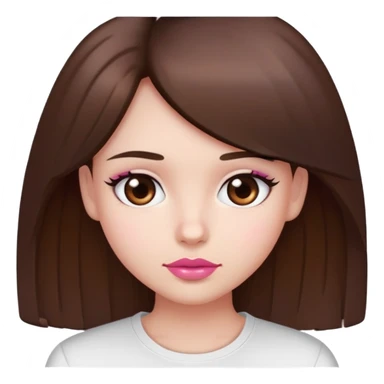 Girl with fair skin straight brown hair dark brown eyes and pink lips and a white shirt sticker