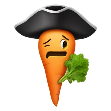 emoji with a pirate hat and big nose holding a carrot sticker