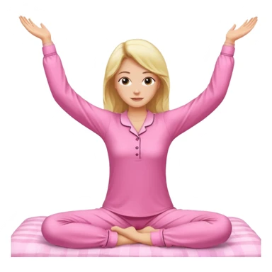 {
      "type": "human",
      "look": "pink pyjama lady, long sleeves, stretching arms",
      "description": "a woman in pink pyjamas stretching her arms after waking up"
    } sticker