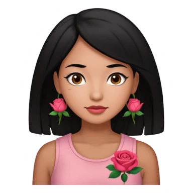 Black hair woman wearing rose top sticker