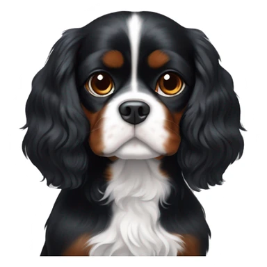 Completely black Cavalier King Charles spaniel with a while stripe on chest and a little bit of white on the chin. sticker