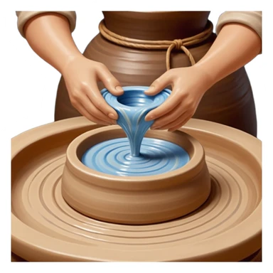 Cinematic Realistic image of a ceramic pottery wheel in action, with skilled hands shaping wet clay into a graceful form, featuring intricate details of swirling textures and gentle water splashes, illuminated by soft, artisanal lighting sticker
