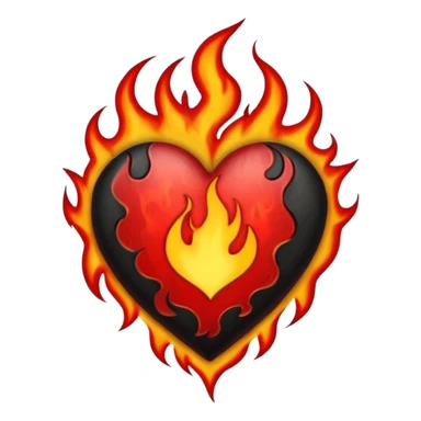 Black and red heart with flames tattoo style sticker