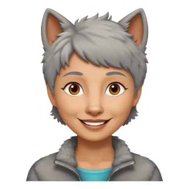woman 50 years old, short grey fluffy wolf-cut hair, tannes skin and brown eyes sticker