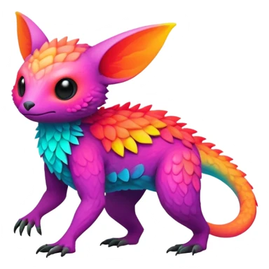 lush warm-colored colorful neon-colored Fakémon-Trico-creature (full body) sticker