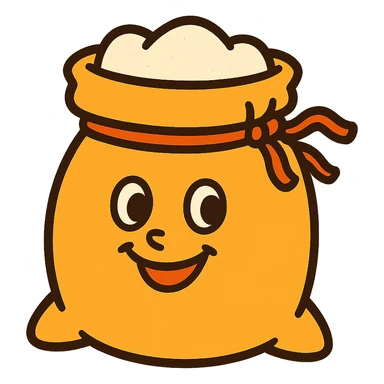 cartoon flour sack with a smiling face, vibrant toon style sticker