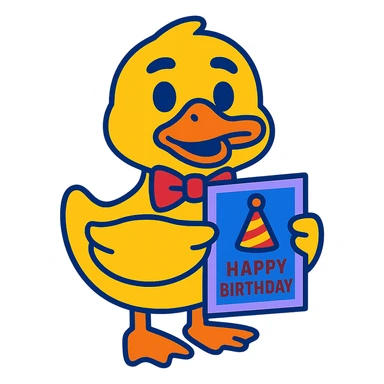 duck with bowtie holding birthday card sticker