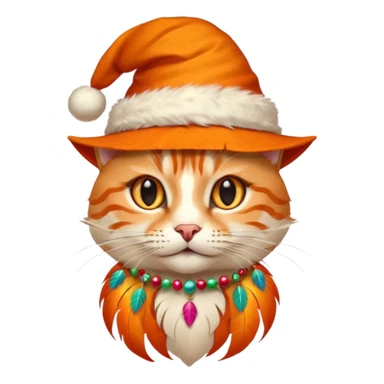 cat head, orange, with hat and feather on it sticker