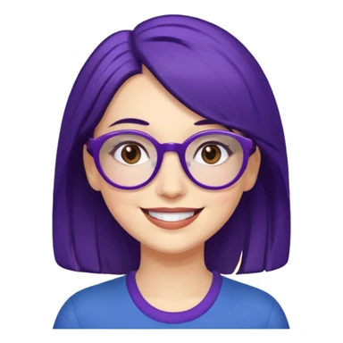 Cartoon adult woman with purple glasses, brown eyes, and dark blue medium length hair sticker