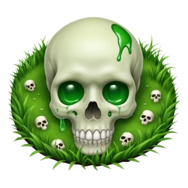 A person melting into the grass and skull head sticker
