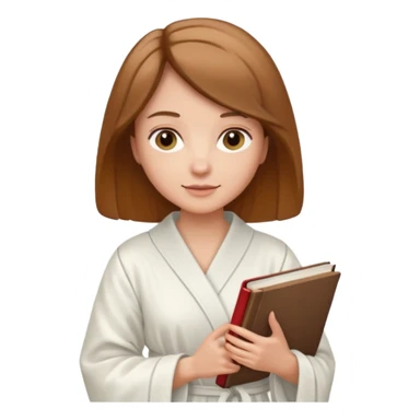 Девушка с короткими волосами до плеч русого цвета, у неё белый халат, в руках она держит книгу sticker