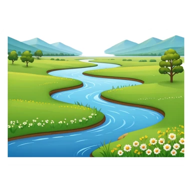 meadow and river landscape, flat horizon, no mountains sticker