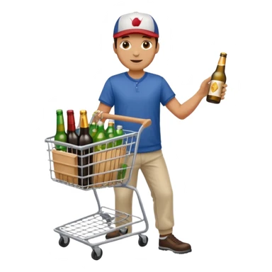 man with a shopping cart full of beers and wines full body sticker