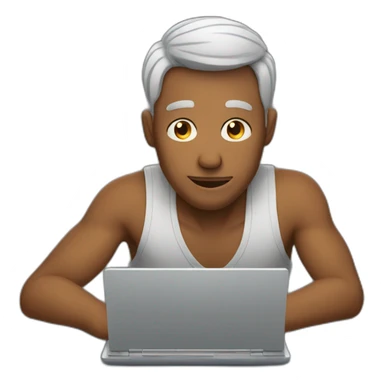 man sitting in front of laptop and we can see his screen sticker