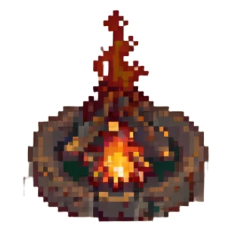pixel art campfire, retro style, warm muted colors, subtle grain, nostalgic aesthetic sticker