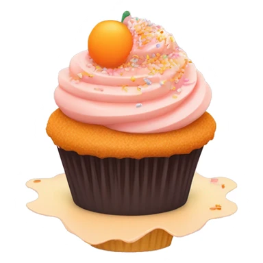 cupcake with light pink frosting and light orange cupcake holder and peach sprinkles and orange sugar sprinkles sticker