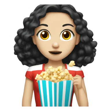 Pale girl with long black hair eating popcorn sticker