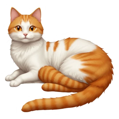 ginger and white cat with orange eyes doing a big extremely long stretch reaching up into the air with arms and legs side by side together straight and overextended whilst lying on its side sticker