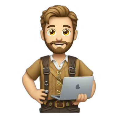 bearded man with lederhosen and laptop sticker