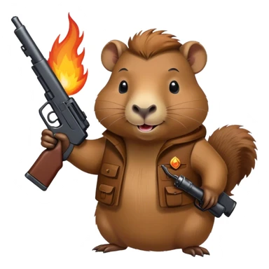  smiiling capibara  with fire guns in hands  sticker
