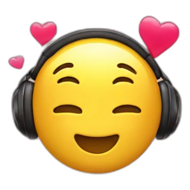 yellow emoji who has hearts in his ears and loves music sticker