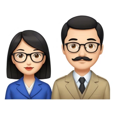 An Asian woman with black hair and a Russian guy with brown hair and mustache with glasses in Japan sticker