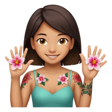 make me an image of a girl from hong kong with brown eyes and a hong kong flower tattoo on her back flipping off the camera sticker