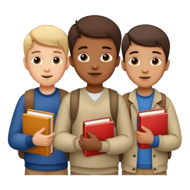 generate a group of 3 boys, all different looking.Holding books. one of them calling on a mobile sticker