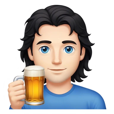 white guy blue eyes wavy black hair holding beer sticker