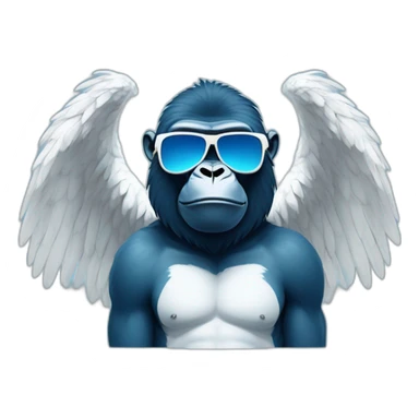 cyan gorilla with white angel wings and navy blue chromatic sunglasses sticker