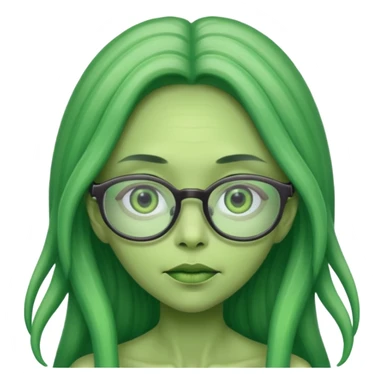 long-haired female alien with glasses, green skin sticker