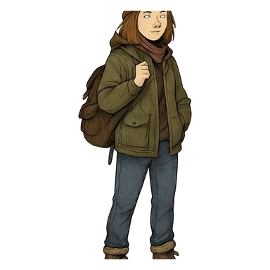 Extract the character from the background, including the clothes and accessories they are wearing, and place on a transparent background. Keep the original style and appearance exactly the same. sticker
