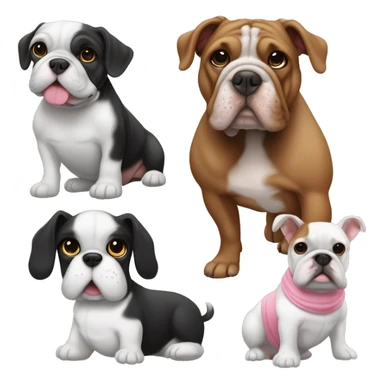 Bassotto marroncino femmina vicino a un bulldog francese bianco e nero femmina con guinzagli rosa sticker