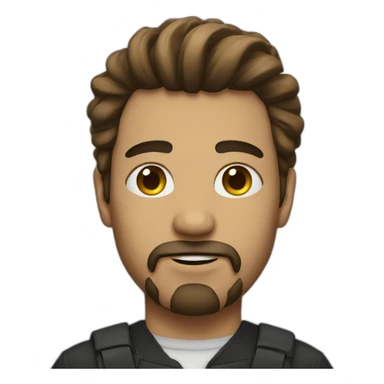 Men with long, tied hair and a goatee sticker