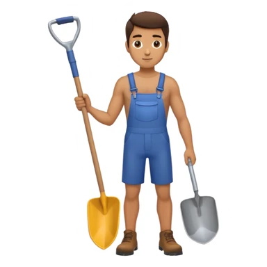 guy holding shovel pointed to his thigh sticker