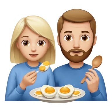 White blonde girl and white man with brown thin hair and brown facial hair eating eggs  sticker
