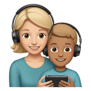 Mom and son listening to music sticker