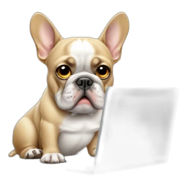 Unhappy FRENCH BULLDOg with laptop sticker