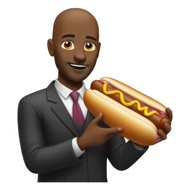 Bald black man with large hot dog sticker